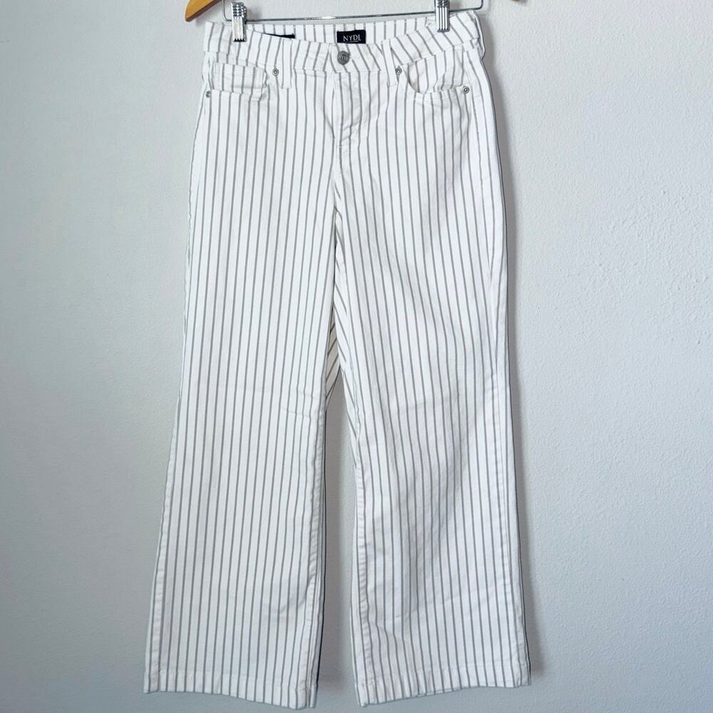 NYDJ Teresa Wide Leg Jeans Size 4 White Taupe Stripe Lift Tuck